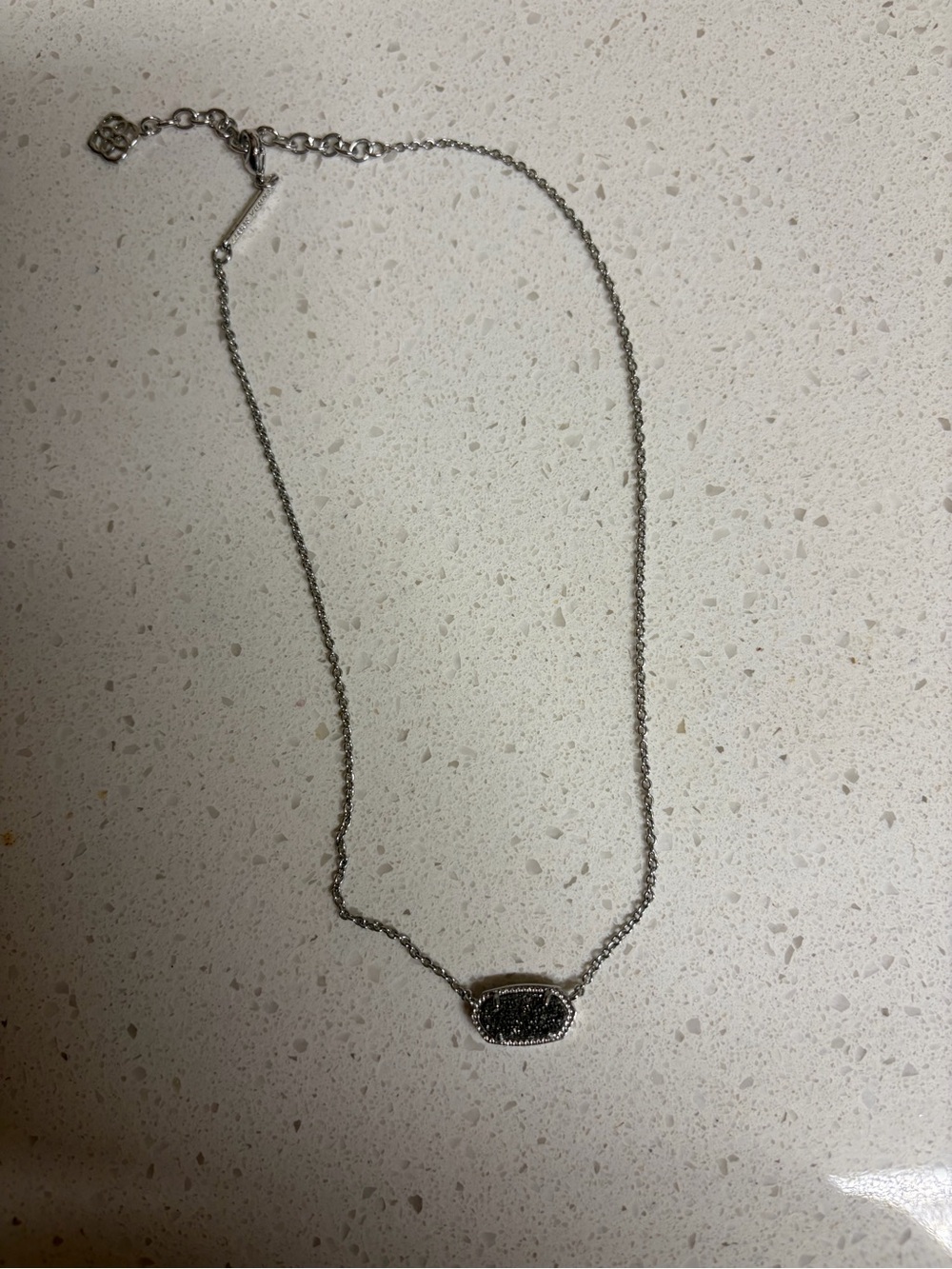 Kendra Scott Silver Black Druzy Pendant Necklace